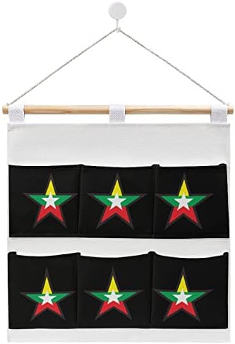 מיאנמר דגל כוכב קיר ארון תליית אחסון תיק 6 כיסים פשתן כותנה מעל את דלת ארגונית שקיות לחדר שינה אמבטיה