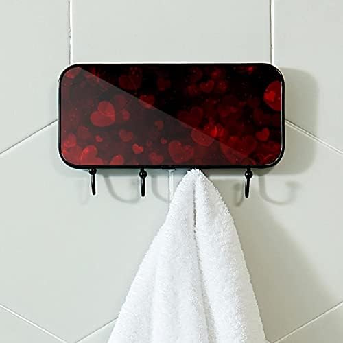 אדום שחור שחור אהבה הדפסת לב מעיל קיר קיר קיר, מתלה מעיל כניסה עם 4 חיבור לעיל מעיל מגבות גלימות ארנק חדר אמבטיה