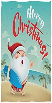 Alaza חג המולד סנטה קלאוס על החוף מגבת יד יוגה כושר כותנה כותנה פנים מגבות ספא ​​סופגות רב תכליתי למטבח אמבטיה