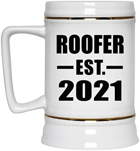 Designsify Roofer מבוסס est. 2021, 22oz Beer Stein Ceramic Tallard ספל עם ידית למקפיא, מתנות ליום הולדת יום הולדת