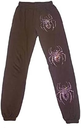 Yeou Y2K Spider Spider Shininesones גרפי מזדמן נוח מכנסיים קצרים גותיים סתיו חורף רזה מכנסי רגל רחבה