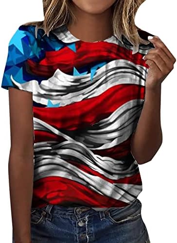 חבילת חולצה לא מיאשוי נשים של קיץ יום העצמאות מודפס קצר שרוולים עגול צוואר 3 ד דיגיטלי מודפס לא מזדמן