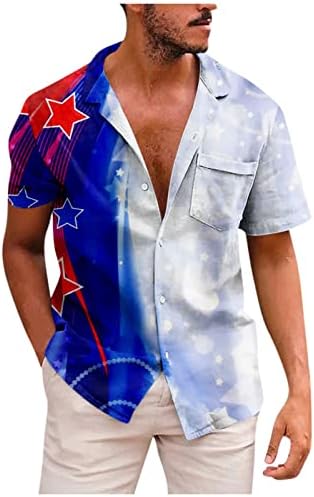 חולצת T דגל ארהב של סקיגול ארהב אמריקאית מודפסת כפתור שרוול קצר מטה חולצת צווארון 2023 חולצות