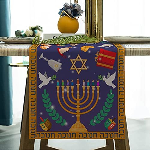 פשתן חנוכה שולחן רץ עברית יהודית חנוכה מגן דוד שולחן קישוט מטבח אוכל חדר קישוט-13 * 72