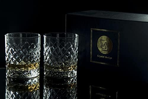קריסטל עיצוב ויסקי זכוכית סט של 2 עבור ויסקי, בורבון או משקאות, מתנה ייחודית עבור גברים
