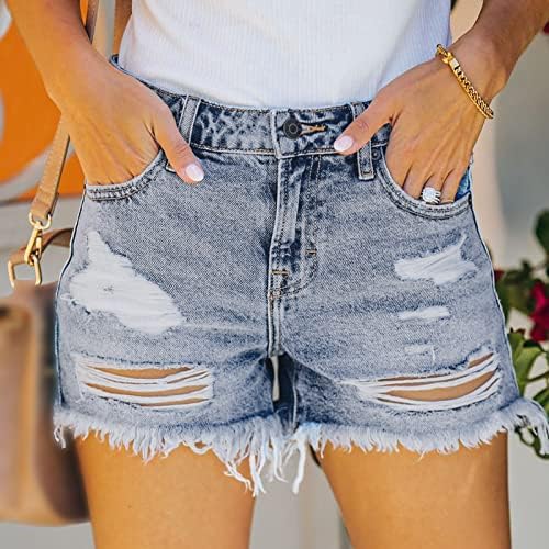 מכנסיים קצרים של ג'ינס לנשים קיץ מזדמן מותניים גבוהים מכנסיים קצרים במצוקה חופשה במצוקה חוף מכנסיים