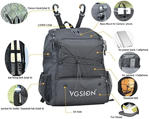 תיק נסיעות של תרמיל בייסבול VGSION עם מצלמה ומחזיק טלפון למבוגרים וצעירים