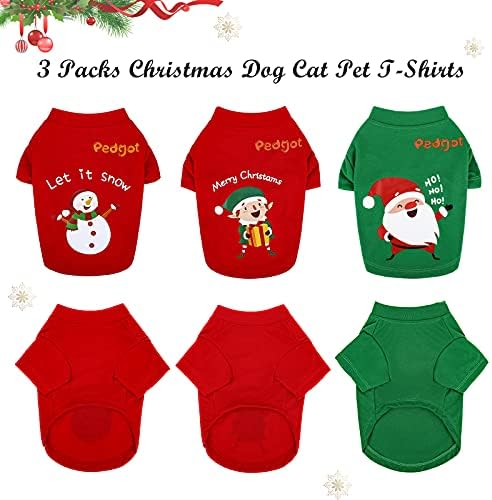 Pedgot 3 חבילה כלב חולצת חג מולד סנטה קלאוס, איש שלג, בגדי חג המולד של שדד חיות מחמד מודפסים חולצת טריקו קוספליי