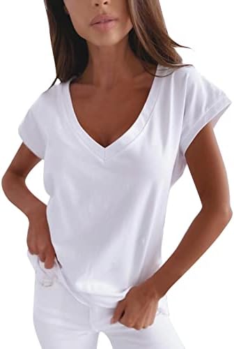 כיכר צוואר חולצות קצר שרוול שיפוע קלאסי חולצות לנשים טרנדי מזדמן לנשימה קיץ כושר רופף