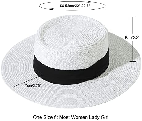 Lanzom upf50+ נשים רחב גלי קש פנמה כובע שמש כובע שמש בקיץ חוף כובע שמש