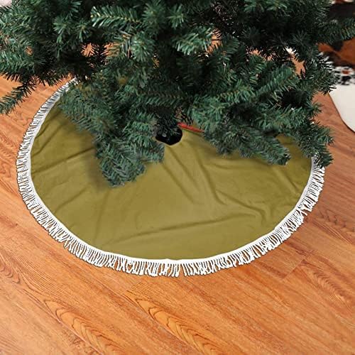 חצאית עץ חג המולד ירוק של מוס, מחצלת חצאית עץ חג המולד עם ציצית לעיצוב מסיבת חתונה לחג 48
