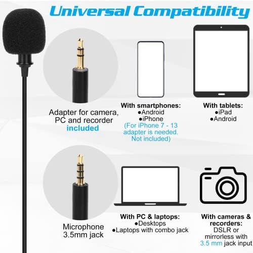 מיקרופון דש Lavalier Bavalier יותר עבור Infinix S5 Lite תואם לטלפון אייפון או לבלוג מצלמה בלוגינג