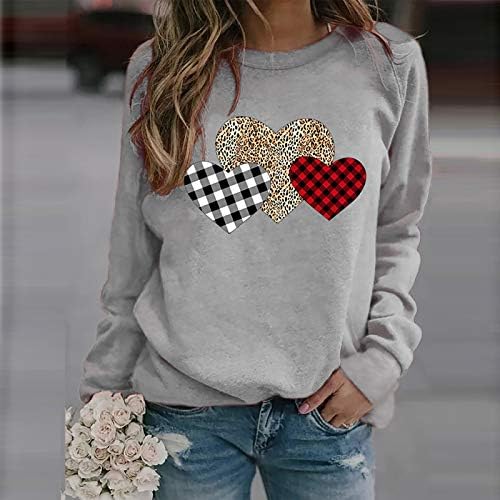 נשים האהבה יום סווטשירט חמוד אהבת לב דפוסים מגניב סוודרים ארוך שרוול צוות צוואר רופף אימון חולצות