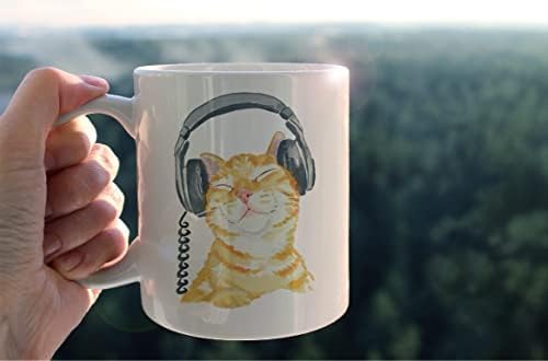 מצחיק חתול חתלתול ספל כוס, חתול האזנה אוזניות קרמיקה ספל-11 עוז קפה חלב תה ספל כוס,מתנות עבור