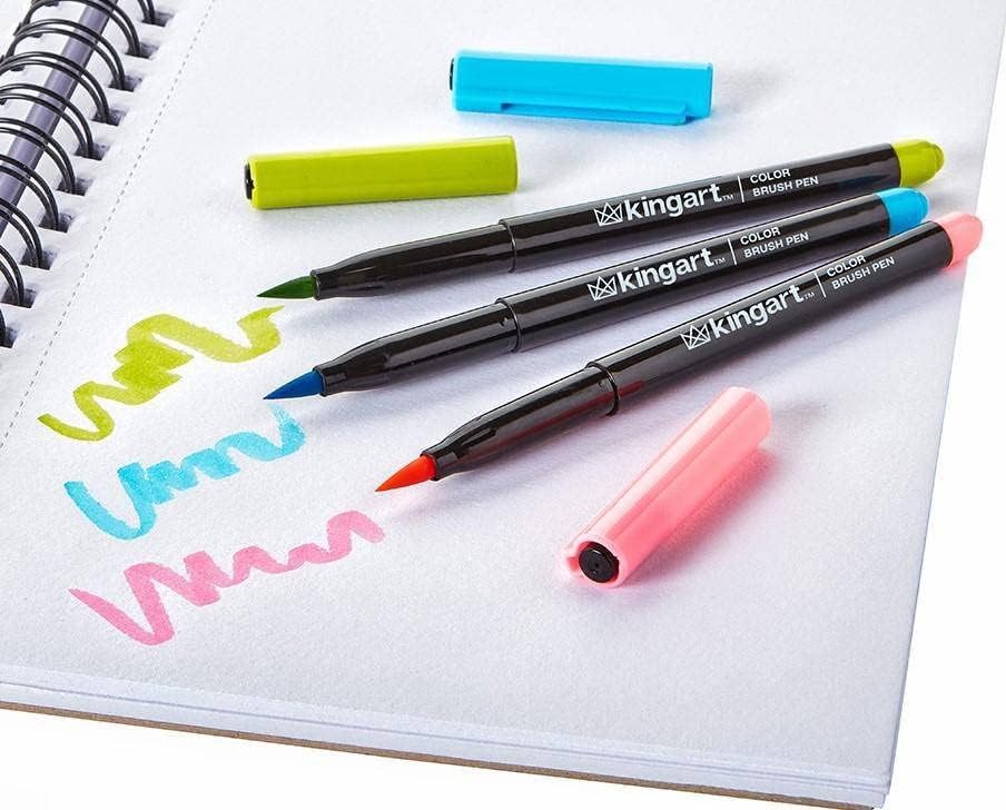 Kingart Pro, דיו על בסיס מים, סט של 24 עטים מברשת צבעים ייחודיים וחיים, מגוון 24 חלקים