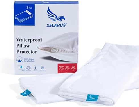SELARUS אטום מים כותנה פרמיום כותנה מגן כרית כרית מגן של 2 עם מגני כריות רוכשות רכות סודיות