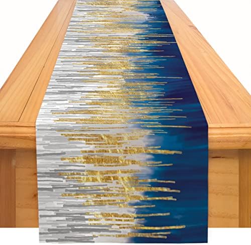פרייס שיפוע שולחן רץ 72 סנטימטרים ארוך עבור אוכל שולחן לבן כחול זהב מופשט מודרני אמנות חווה סגנון חג מטבח קישוט