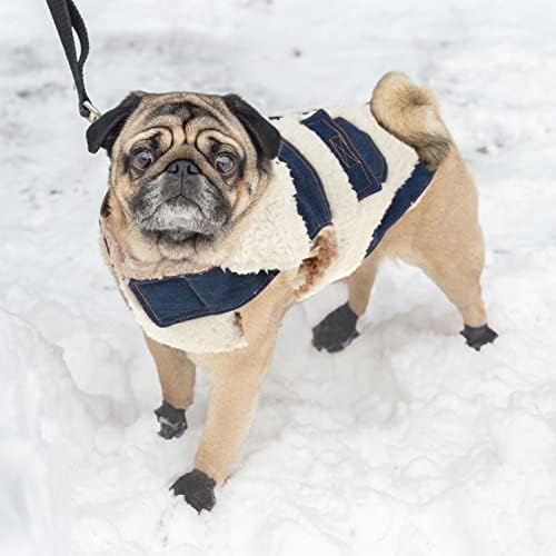 ז'קט חורף של כלב קוויממור, ז'קט ג'ינס צווארון גבוה עם צמר צמר לכלבים בינוניים קטנים, ז'קט מזג אוויר קר בסגנון