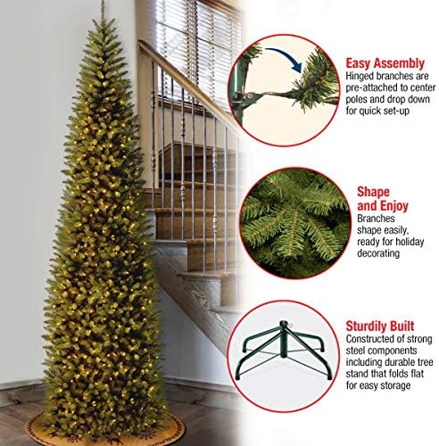 חברת העצים הלאומית המלאכותית עץ חג המולד הדק-מואר, ירוק, אשוח קינגסווד, אורות לבנים, כולל מעמד, 9 רגל