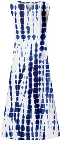שמלות קיץ לנשים 2023 מודפסות ללא שרוולים באורך מלא/קרסול עם כיסים שמלת נדנדה של יולדות מקסי.