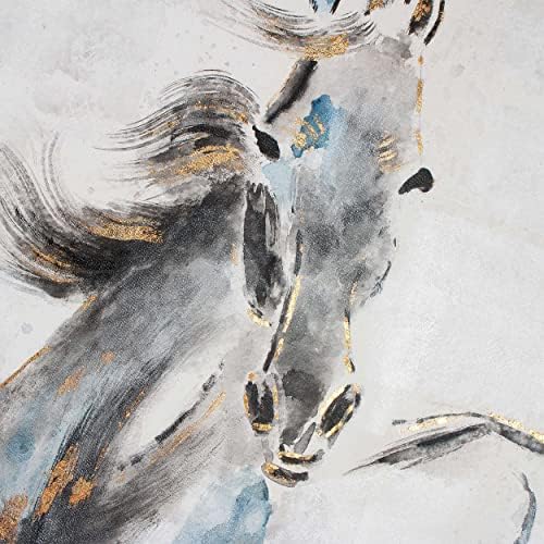 סוס סוס, צבוע ביד מצויר בד ממוסגר 50 x 50 ביצירות אמנות סוס כחולות, לבן ואפור לסלון, חדר שינה, חדר