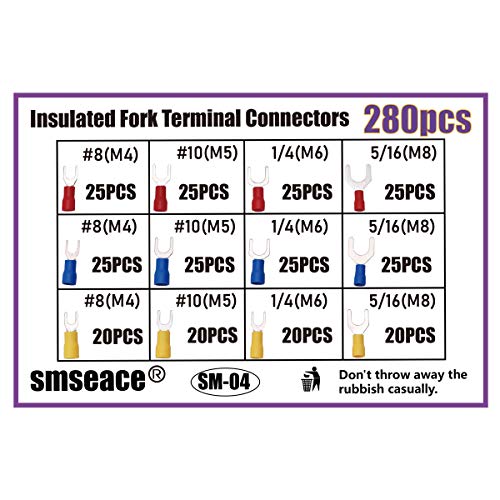 SMSEAECE 280 יחידות מסופי מזלג מבודדים מחבר תיל מסוג U-TYPE מסוף מלחץ חשמלי + ​​50 יחידות מסוף