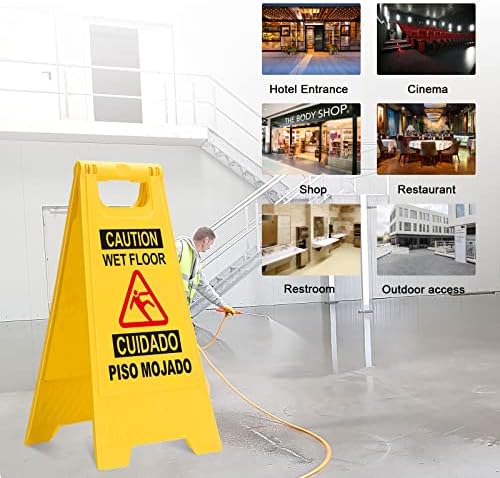 Anzeke זהירות שלטי רצפה רטובים, 3 חבילות שלטי אזהרה צהוב בהיר דו צדדי, אזהרה דו לשונית אידיאלית לשימוש