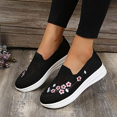 נעלי רשת מזדמנים של נשים נשים נשות נעלי פרחים רקומות פלטפורמת נעלי בד כל התאמות מחליקות על