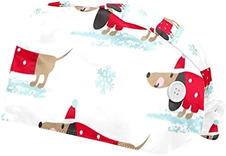 2 חבילה כלב חג מולד שמח עם כובע אדום צבע כובעי עבודה לבנים ירוקים עם רצועת זיעה לגברים, כובע טורבן לשפשף בופנט