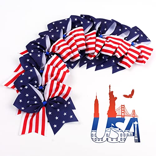 12 יחידות 8 אמריקאי דגל לעודד קשתות עבור בנות, 4 ביולי מעודדות שיער קשת עצמאות יום שיער אביזרי