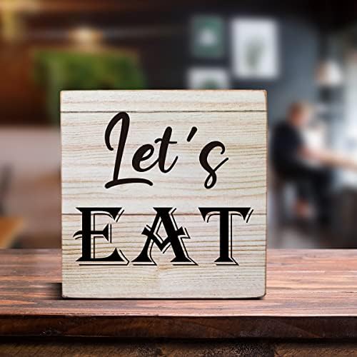 בואו לאכול עץ תיבת סימן עיצוב שולחן לבית מטבח אוכל חדר מדף שולחן קישוט 5 איקס 5 אינץ