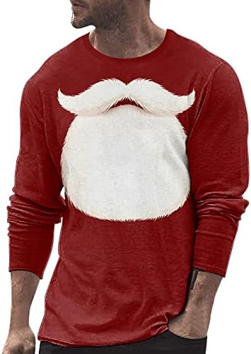 חולצות טריקו של שרוול ארוך של Wocachi לחג המולד לגברים, חג המולד 3D גרפי סנטה הדפס קרוונק צוואר טופ טופ