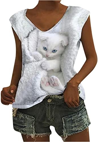 חולצת נשים תלת מימד גופיות דפוס חתולים גופיות גרפיות מזדמנים קיץ חולצות טריקו ללא שרוולים בקיץ מתנה