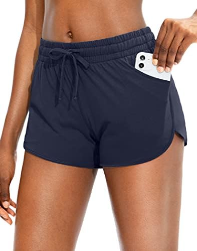 G מכנסיים קצרים של אתלטי הנשים הדרגתי מכנסיים קצרים כותנה נוחים לטרקלין אימון נשים עם כיסים ושריכה