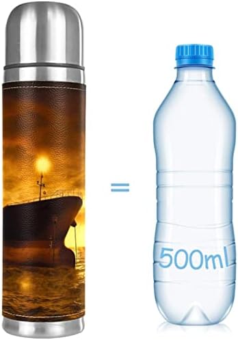 17 גרם ואקום מבודד נירוסטה בקבוק מים ספורט קפה ספל ספל בקבוק עור אמיתי עטוף BPA בחינם, ים אוקיינוס ​​סירת אור