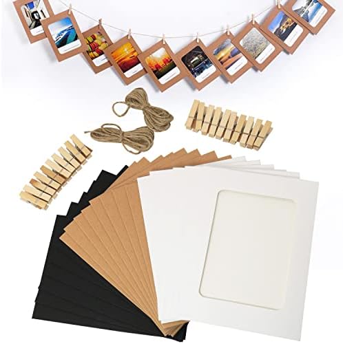 FMHXG 20 pcs קראפט נייר קרטון מסגרת מסגרת קרטון מסגרות צילום עם קטעי עץ וחוטי יוטה מתאימים 3