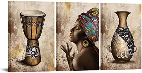 3 חתיכות אתני אפריקאי קיר אמנות בד מסורתי אפריקאי יופי אישה ציור תמונה שבטי רטרו אפריקה סיר תוף