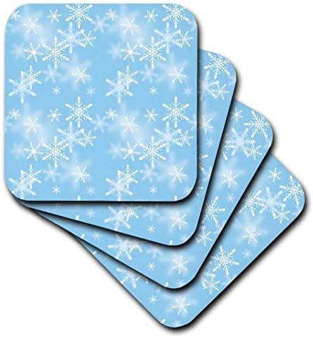 3 דרוז צף פתיתי שלג לבנים על רקע כחול בהיר - תחתיות רכות, סט של 4