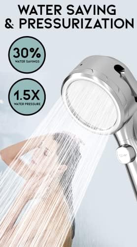 XPOWR ראש מקלחת בלחץ גבוה עם כף יד על מתג כיבוי, תצוגת טמפרטורה, שרביט מקלחת רב פונקציונלי עם 4 מצבים כולל מקלחת