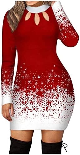 שמלות חג מולד לנשים משובצות צוואר צוואר סנטה קלאוס שמלות עבודה בגוף תחבושת מפוצלת שמלת מסיבת לילה קוקטייל