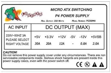 Logisys PS350MA Micro ATX 350W אספקת חשמל - חדש - קמעונאות - PS350MA