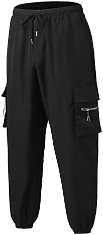 מכנסיים של Miashui קפלים מכנסיים זכר מותניים ארוכים צבע מכנסיים מוצקים מכנסיים עם כיסים אופנה אלסטית