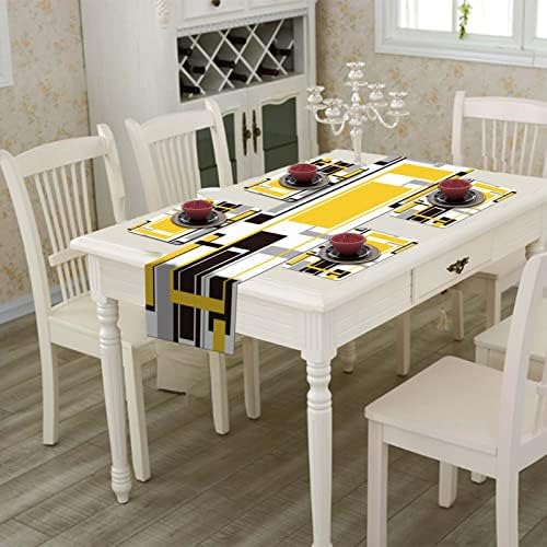 סט פיקסמטים של Lnond סט של 6 ורץ שולחן, מחצלות שולחן גיאומטריות צהובות קובעות שכבה כפולה עמידה בחום, ערכת
