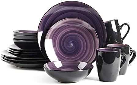 Homevss, Stoneware Sonoma 16pc Setware Set, Black + Spin Spin Wash Purple Purple