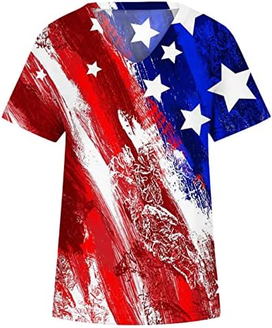 חולצות מערביות לנשים דגל אמריקאי הדפסת צמרות V צוואר שרוול קצר חולצה חולצה 4 ביולי חולצות יום העצמאות