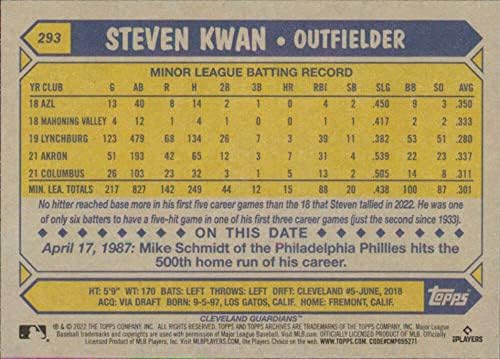 2022 ארכיון Topps 293 סטיבן קוואן 1987 Topps RC Guardians Baseball MLB