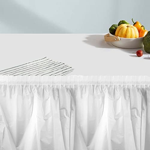 Taicheut 10 חבילה 29 x 168 חצאית שולחן פלסטיק חד פעמית חצאית שולחן קפלים לבנה למטבח, למסיבה,