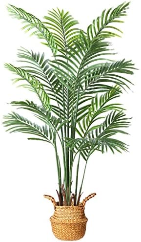 Mosade Arcifical Areca עץ דקל 5 פט צמח דקל טרופי מזויף וסל עשב ים בעבודת יד, צמחי צמחים לוטס,