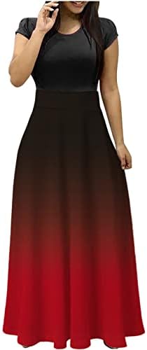 שמלות קיץ לנשים 2023 טרנדי ארוך מזדמן רופף פרחוני הדפסת שרוול קצר שמלה עגול צוואר בוהו זורם ארוך שמלות