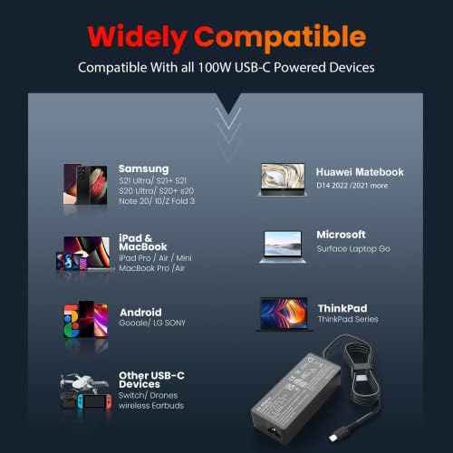PD 100W 90W מטען USB -C למחשבים ניידים - תואם ל- HP, ASUS, Samsung, MacBook Pro, Air, iPad Pro, Acer, LG,